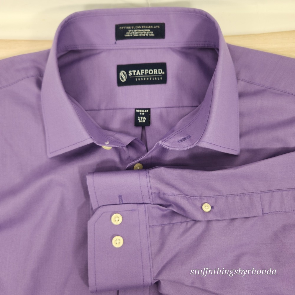 Stafford Essentials Broadcloth Men's Spread Collar Button Up Shirt 17½ 34-35